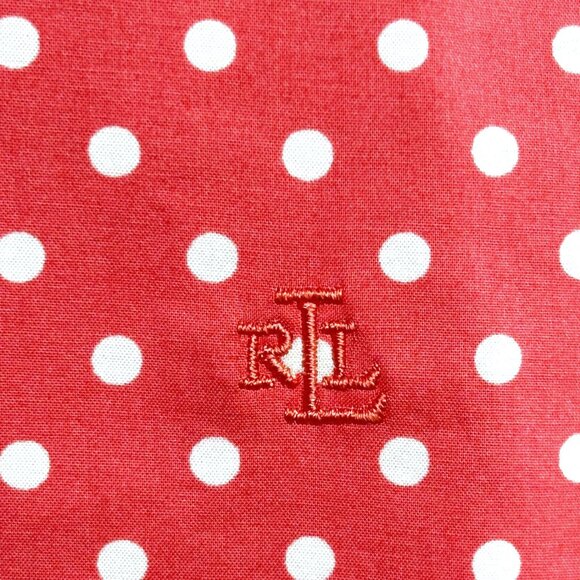 Lauren Ralph Lauren Coral Polka Dot Stretch Non Iron Shirt - Picture 7 of 8